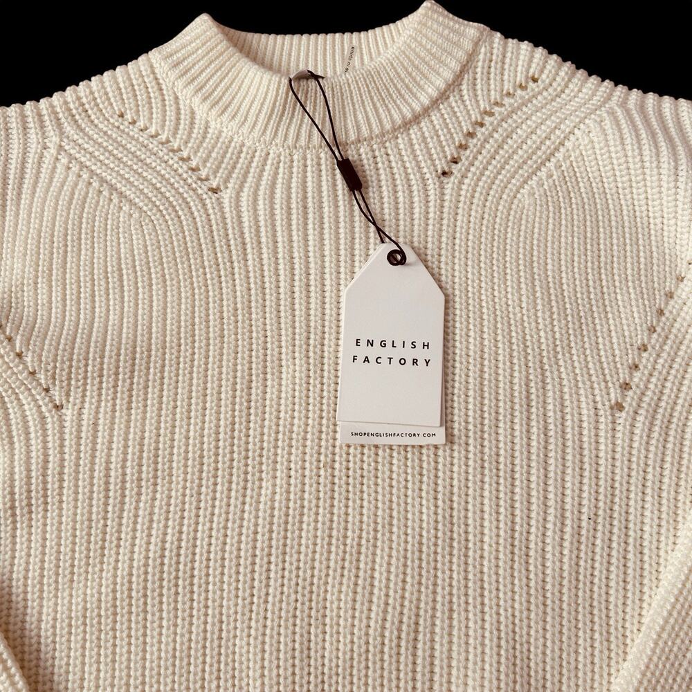 Anthropologie English Factory Women’s Ivory Ribbed Preppy Puff Sleeve Sweater XS - Picture 3 of 16